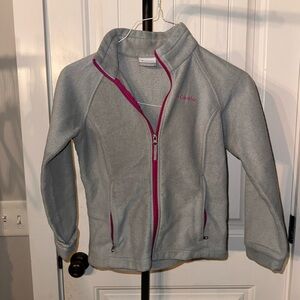 Columbia‎ Girls Youth Size Medium Full Zip Gray Fleece Jacket with Pink Accents